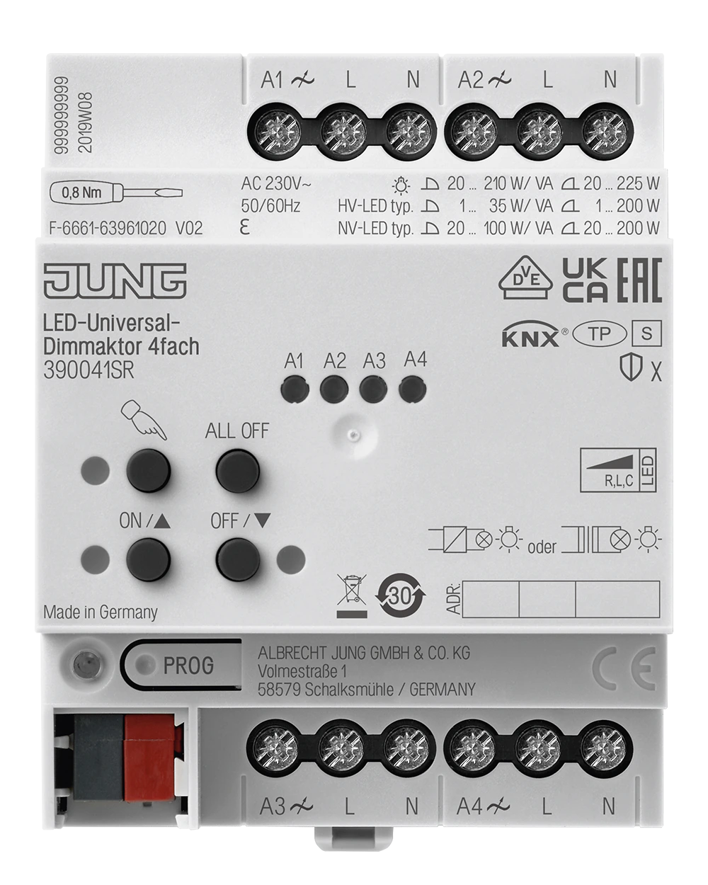 Универсальный LED диммер 4 группы — JUNG Механизмы, Слоновая кость, арт. 390041SR