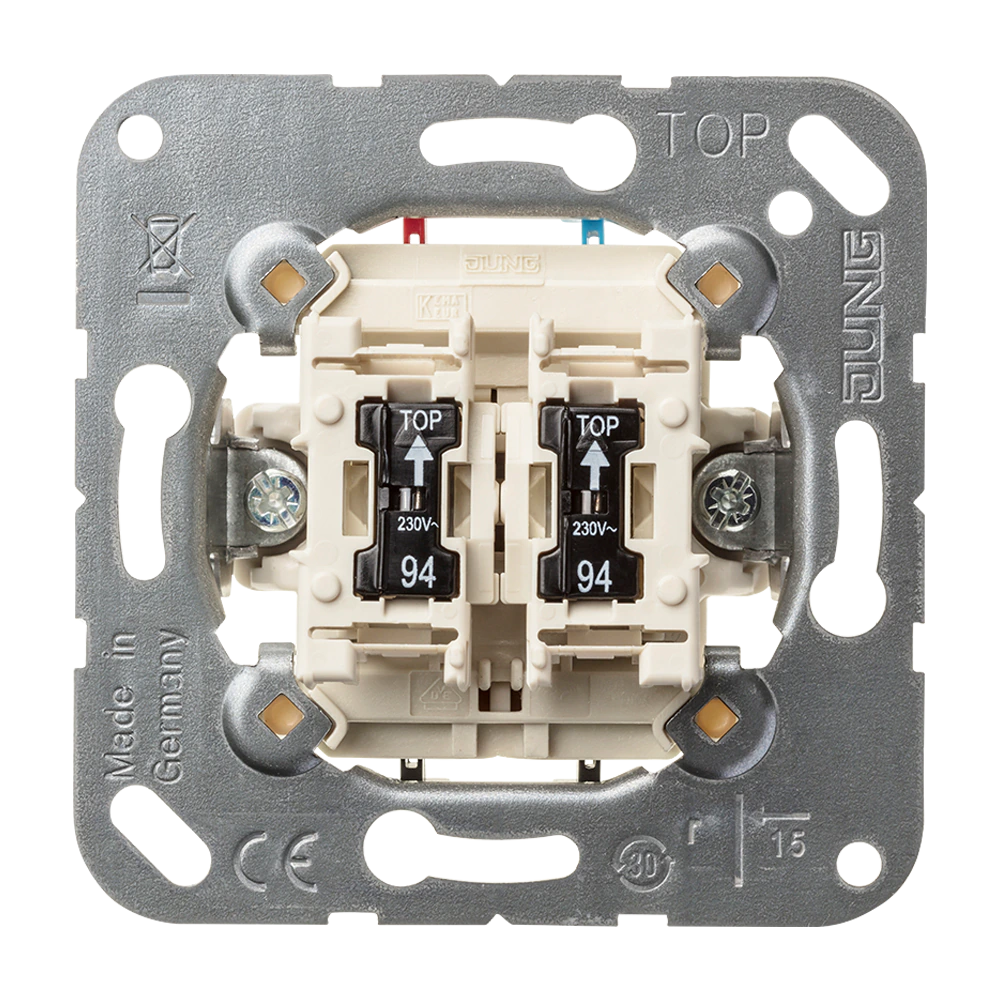 2-gang switch (insert) with indicator light, 2 x 1-pole, 1-way with 2 glow lamps — JUNG Mechanisms, Ivory, art. 505KOU5