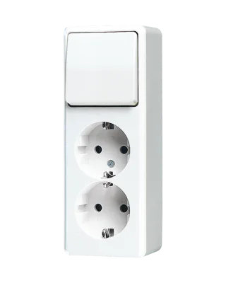 Combination 2-gang SCHUKO® socket / 1-gang switch (2-way) · screw terminals · 2-way