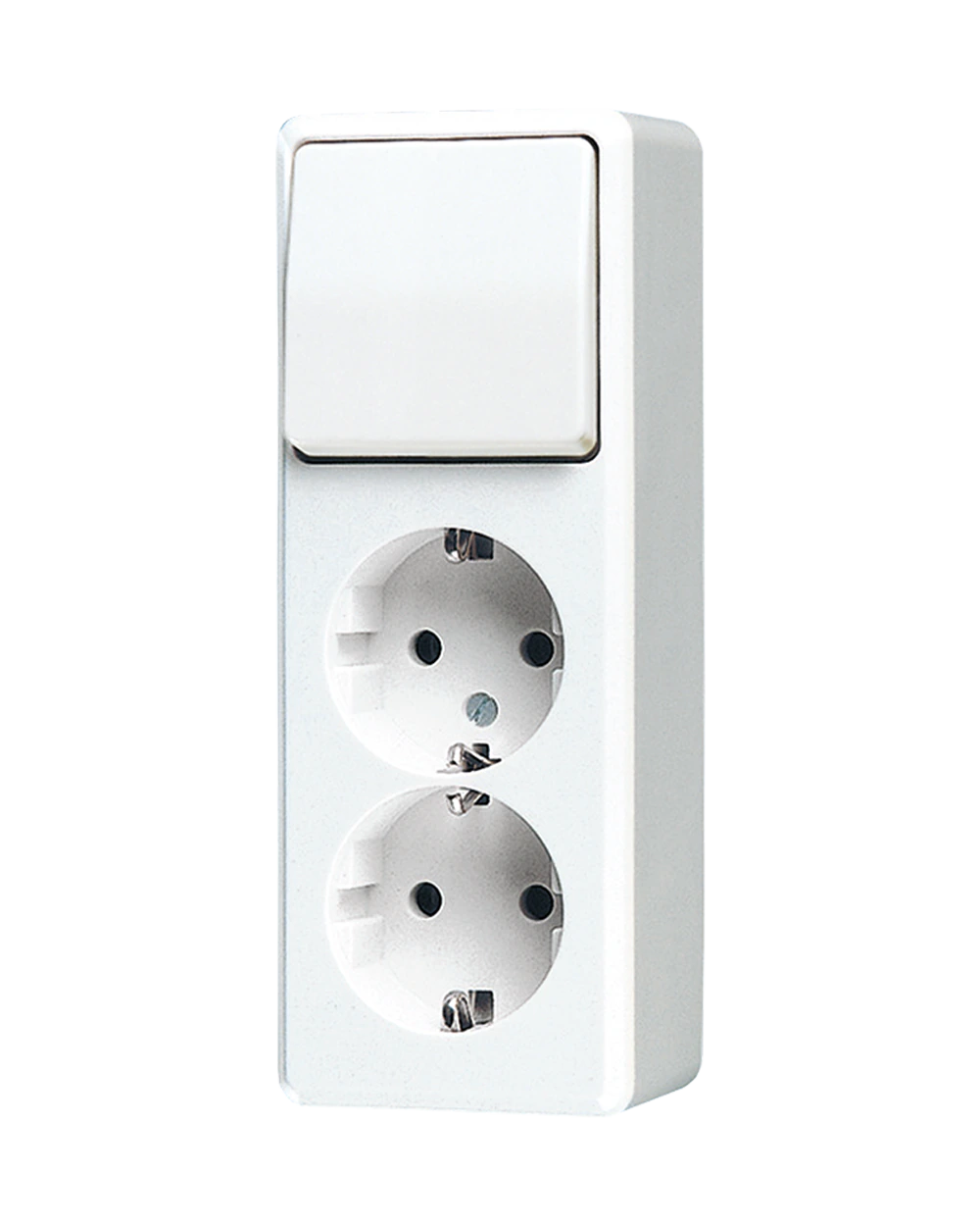 2-клавишная SCHUKO® socket 16 A / 250 V ~ with 1-клавишная / 2-way switch 10 AX / 250 V ~, 16А 250В, 42 mm, AP 600, белый — JUNG AP 600, Белый, арт. 626AWW