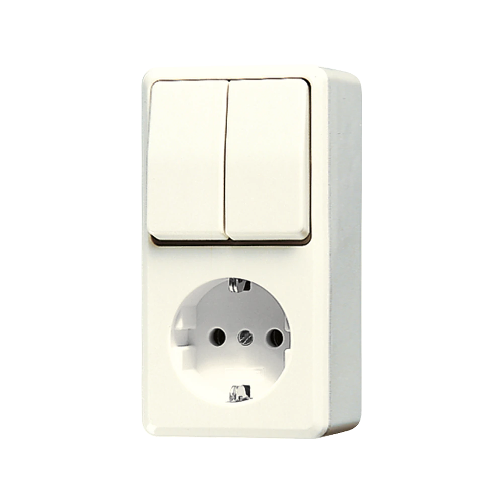 Combination SCHUKO® socket / 2-gang switch — JUNG AP 600, Ivory, art. 675A