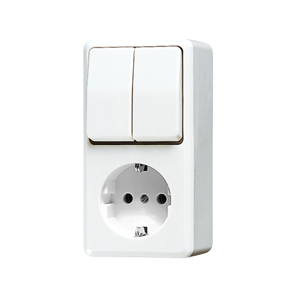 Combination SCHUKO® socket / 2-gang switch — JUNG AP 600, Alpine White, art. 675AWW
