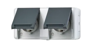 Двойная горизонтальная SCHUKO-розетка 16A 250V~ для накладного монтажа IP44