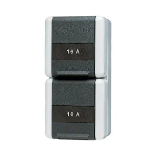 Двойная горизонтальная SCHUKO розетка IP44 16A 250V~, защита от детей