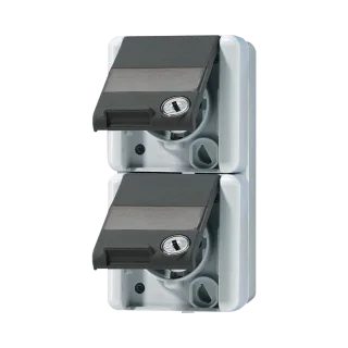 Двойная SCHUKO-розетка 16A 250V~ с полем для надписи; для накладного монтажа IP44