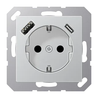 Розетка SCHUKO® с USB-зарядным устройством, тип A + тип С; термопласт; алюминий