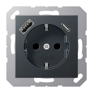 Розетка SCHUKO® с USB-зарядным устройством, тип A + тип С; термопласт; матовый антрацит