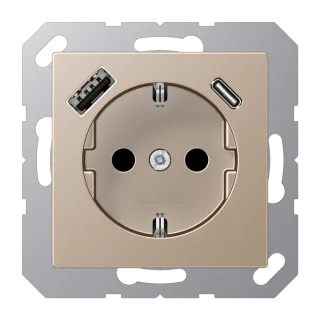 Розетка SCHUKO® с USB-зарядным устройством, тип A + тип С; термопласт; шампань