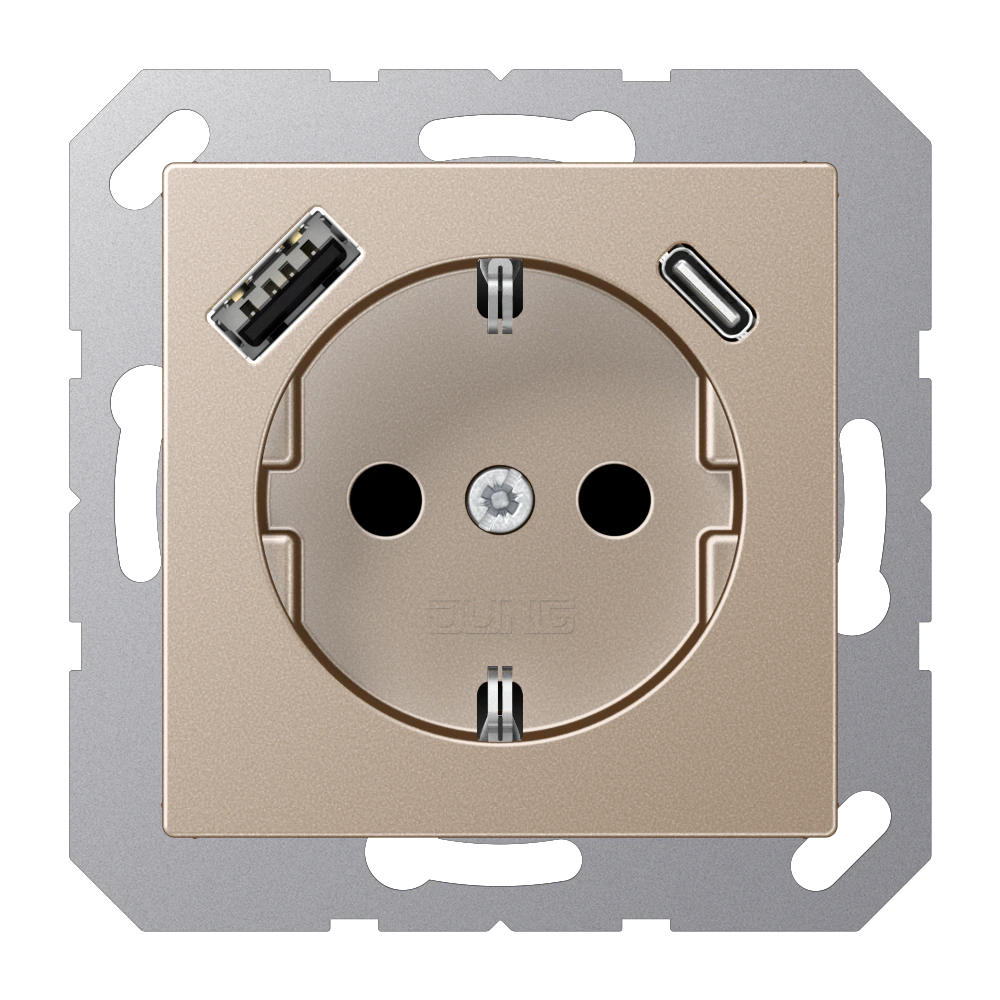 SCHUKO® socket with USB charger — JUNG A 550, Champagne, art. A1520-15CACH
