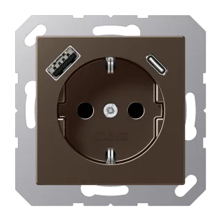 Розетка SCHUKO® с USB-зарядным устройством, тип A + тип С; термопласт; мокка