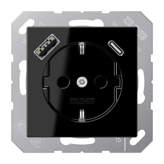 Розетка SCHUKO® с USB-зарядным устройством, тип A + тип С; термопласт; черный