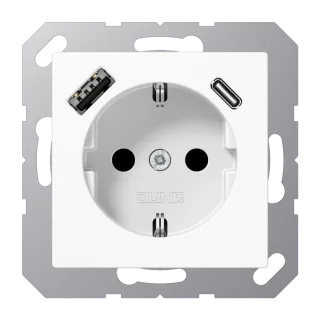 Розетка SCHUKO® с USB-зарядным устройством, тип A + тип С; термопласт; белый