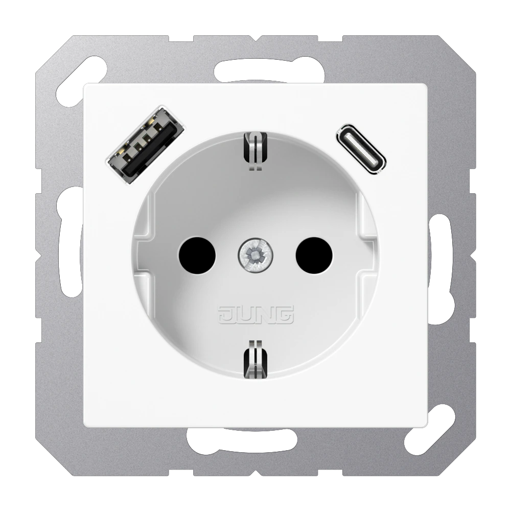 SCHUKO® socket with USB charger — JUNG A 550, White, art. A1520-15CAWW