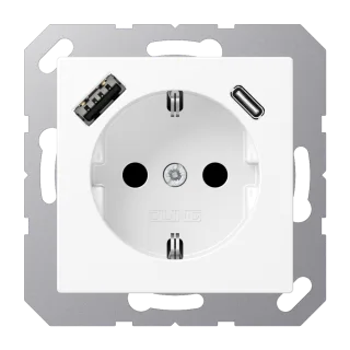 Розетка SCHUKO® с USB-зарядным устройством, тип A + тип С; термопласт; белый матовый