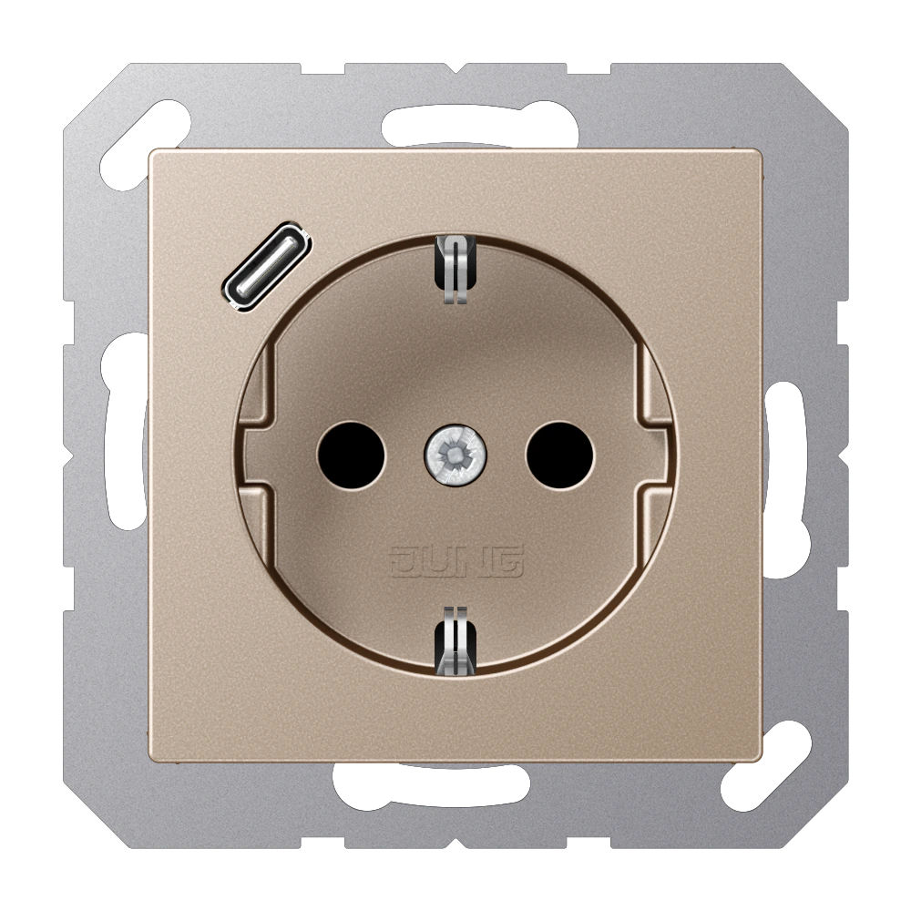SCHUKO® socket with USB charger — JUNG A 550, Champagne, art. A1520-18CCH