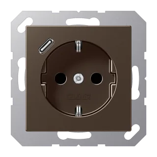 Розетка SCHUKO® с USB-зарядным устройством, тип С; термопласт; мокка