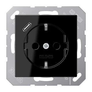 Розетка SCHUKO® с USB-зарядным устройством, тип С; термопласт; черный