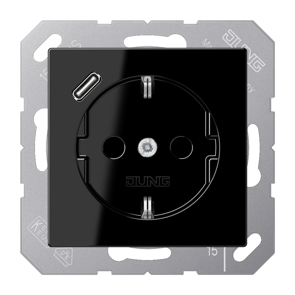 Розетка SCHUKO® с USB-зарядным устройством, тип С; термопласт; черный — JUNG A 550, Чёрный, арт. A1520-18CSW