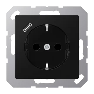 Розетка SCHUKO® с USB-зарядным устройством, тип С; термопласт; черный матовый
