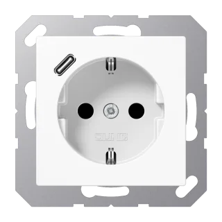 Розетка SCHUKO® с USB-зарядным устройством, тип С; термопласт; белый