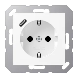 Розетка SCHUKO® с USB-зарядным устройством, тип С; термопласт; белый матовый