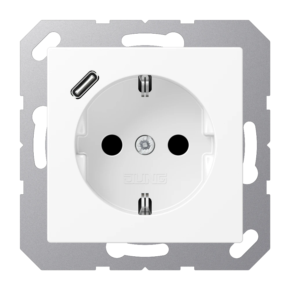 Розетка SCHUKO® с USB-зарядным устройством, тип С; термопласт; белый матовый — JUNG A 550, Белоснежный матовый, арт. A1520-18CWWM