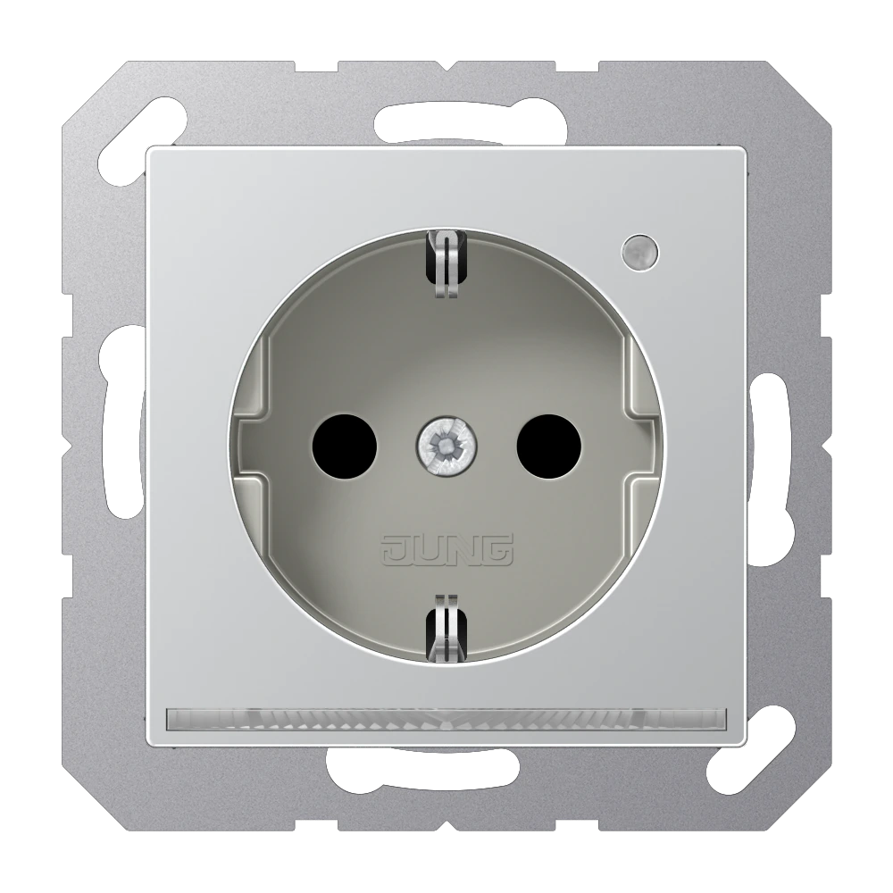 SCHUKO® socket with LED floor pilot light — JUNG A 550, Aluminium, art. A1520-OALLNW