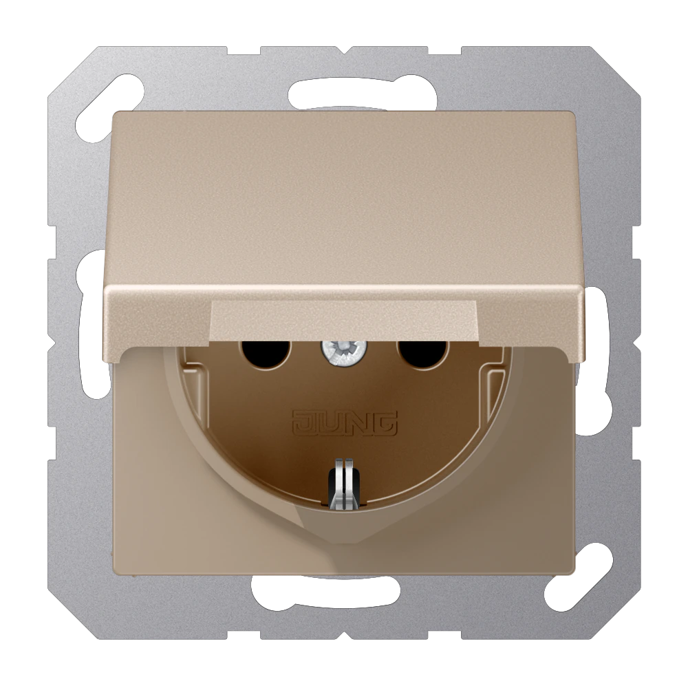 SCHUKO® socket with hinged lid and contact protection — JUNG A 550, Champagne, art. A1520BFKIKLCH