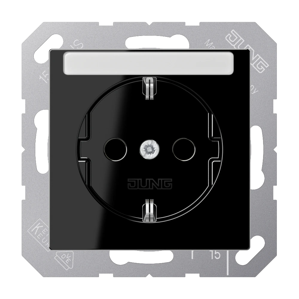 SCHUKO® socket with contact protection and inscription field — JUNG A 550, Black, art. A1520BFKINASW