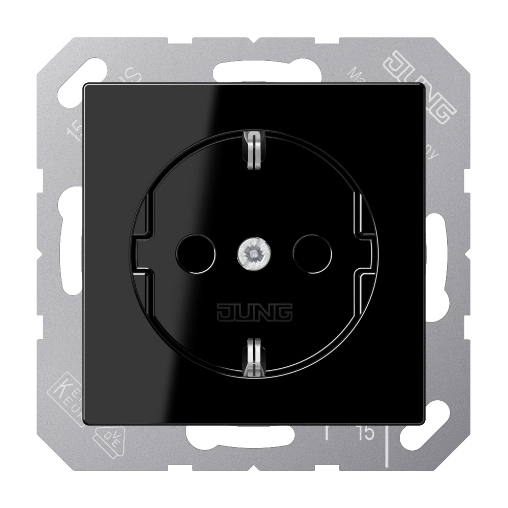 SCHUKO® socket with contact protection — JUNG A 550, Black, art. A1520BFKISW