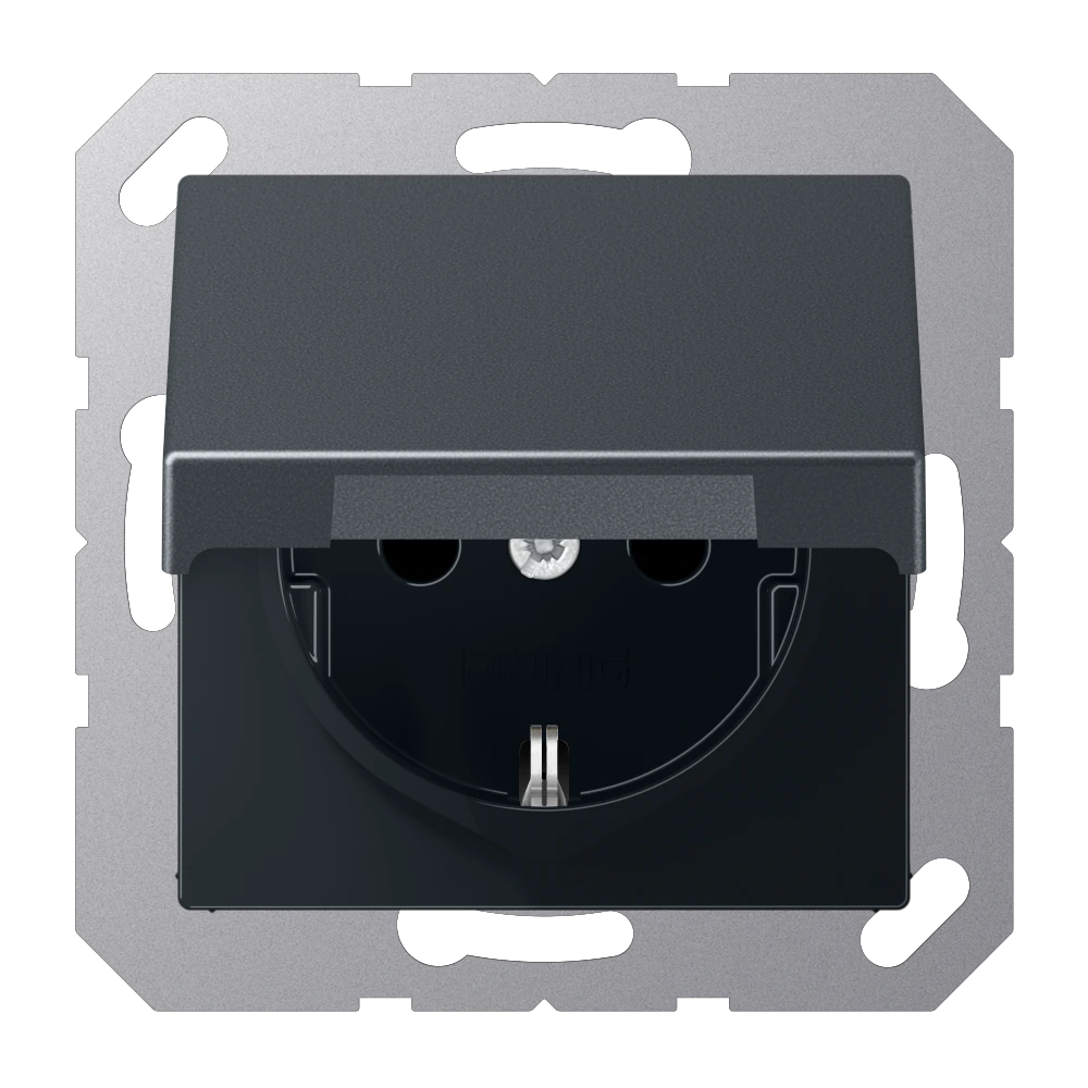 SCHUKO® socket with hinged lid — JUNG A 550, Matt Anthracite, art. A1520BFKLANM