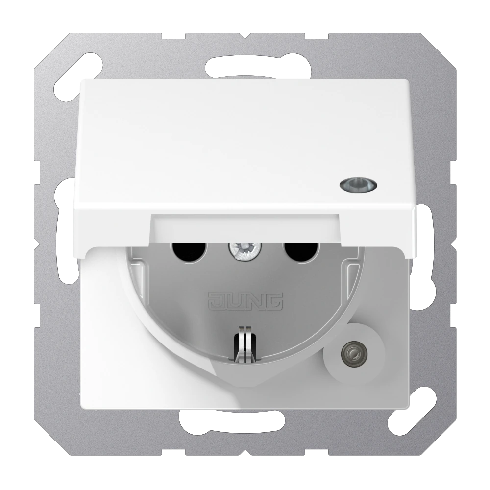 SCHUKO® socket with hinged lid and pilot light — JUNG A 550, White, art. A1520BFKLKOWW