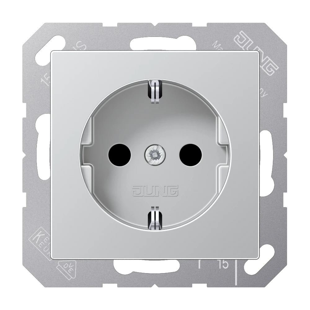SCHUKO® socket with contact protection — JUNG A 550, Aluminium, art. A1520KIAL