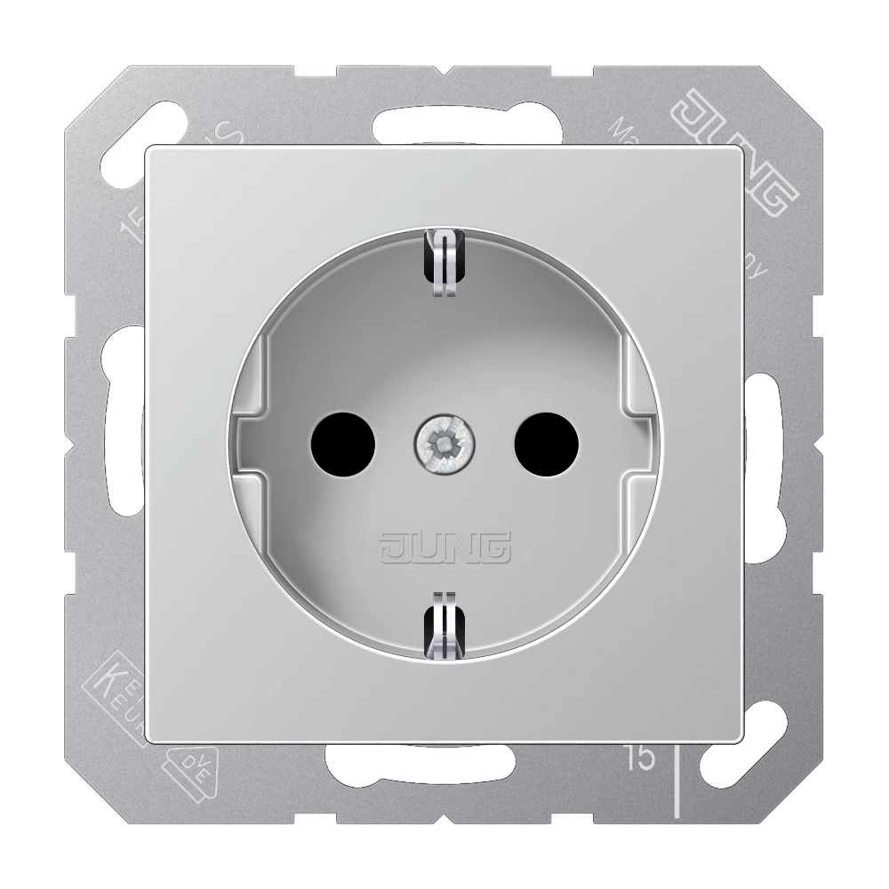 SCHUKO® socket — JUNG A 550, Aluminium, art. A1521AL