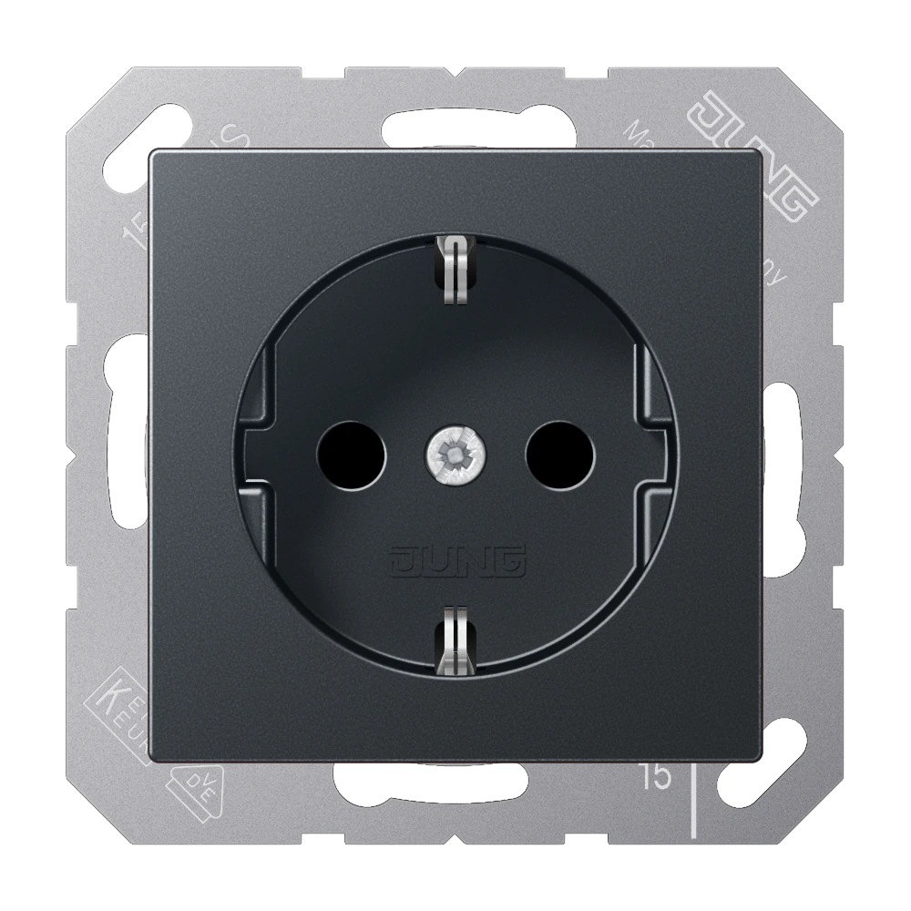 SCHUKO® socket with contact protection — JUNG A 550, Matt Anthracite, art. A1521BFKIANM