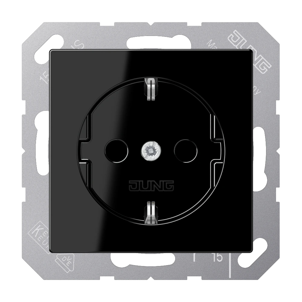 SCHUKO® socket with contact protection — JUNG A 550, Black, art. A1521BFKISW