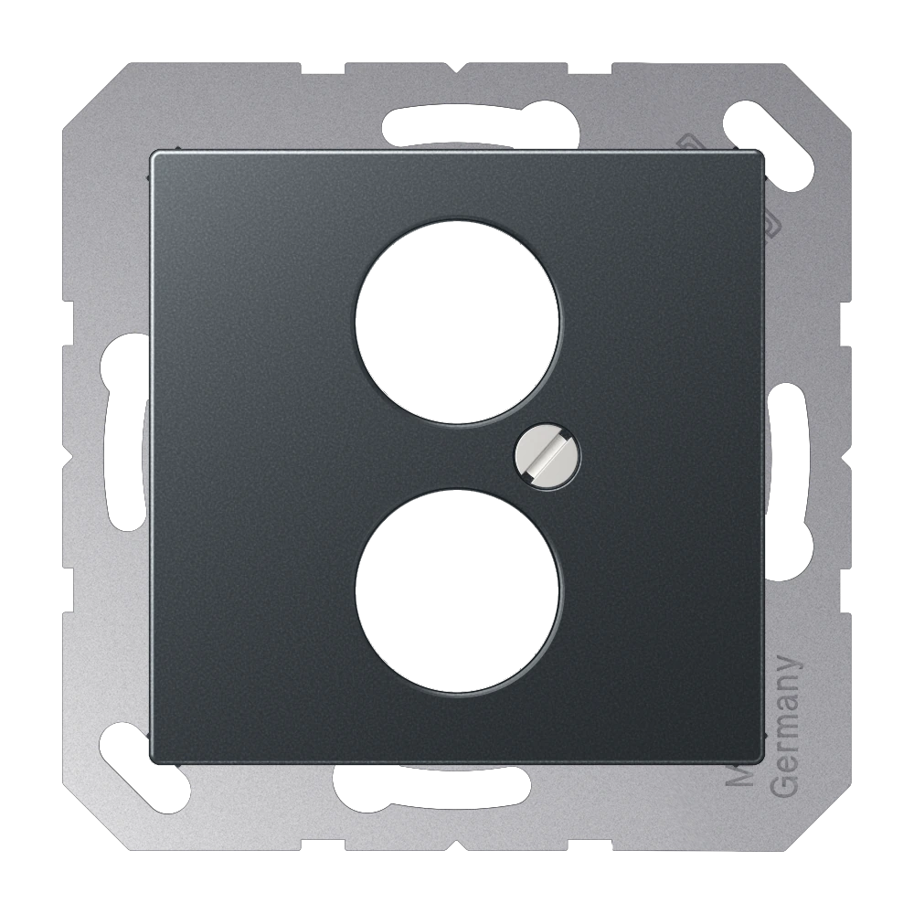 Centre plate for 2 circular electrical connectors — JUNG A 550, Matt Anthracite, art. A562-2BFANM