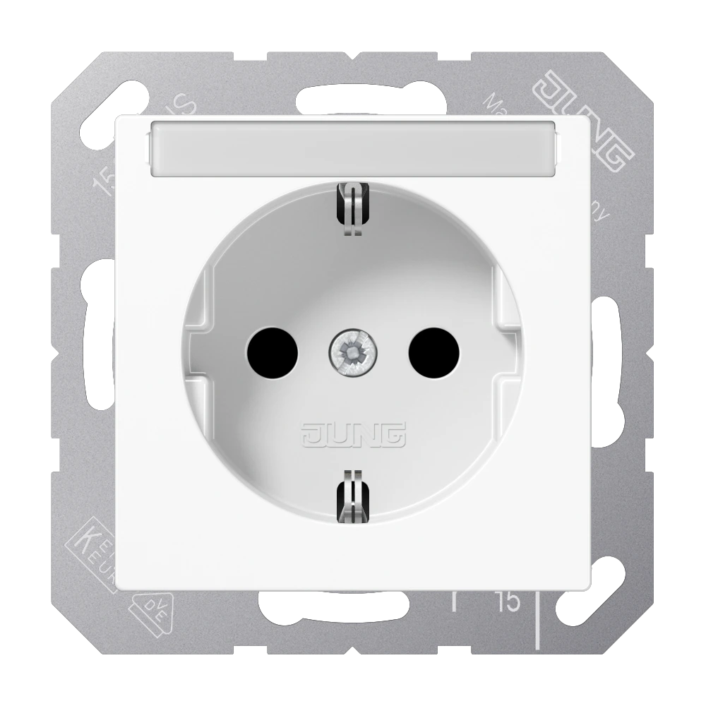 SCHUKO® socket with inscription field — JUNG A 550, White, art. ABA1520BFNAWW