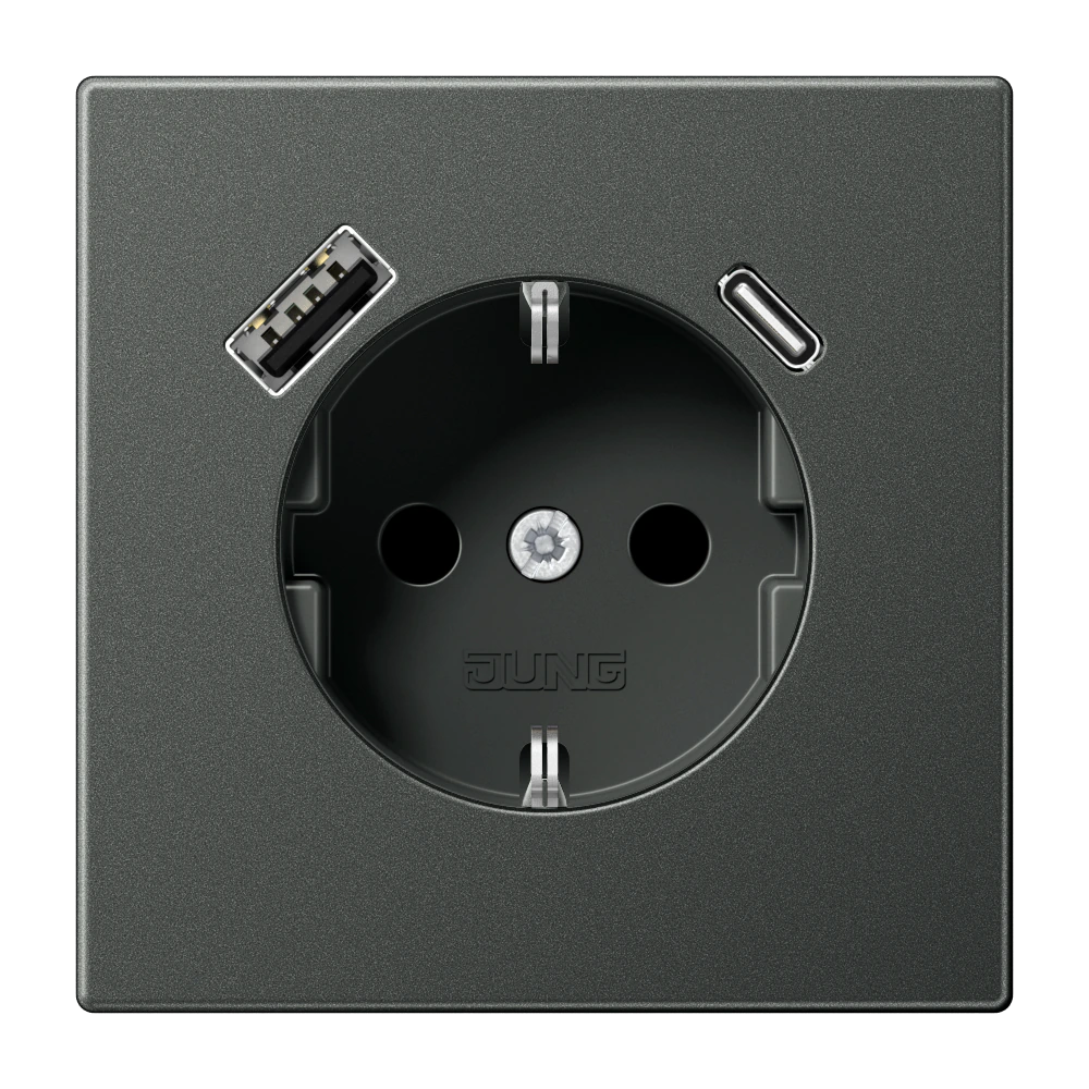 SCHUKO® РОЗЕТКА С USB ТИП AC — JUNG LS 990, Anthracite Al, арт. AL1520-15CAAN