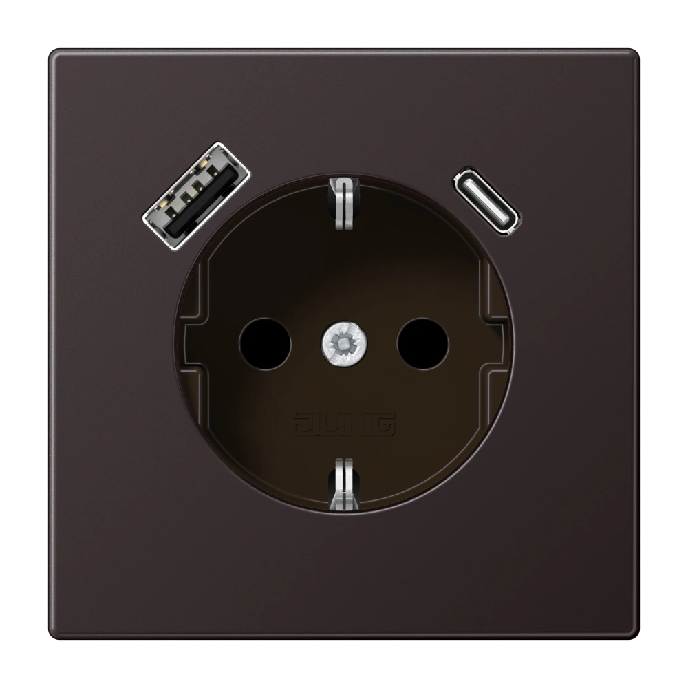 SCHUKO® socket with USB charger — JUNG LS 990, Dark Al, art. AL1520-15CAD