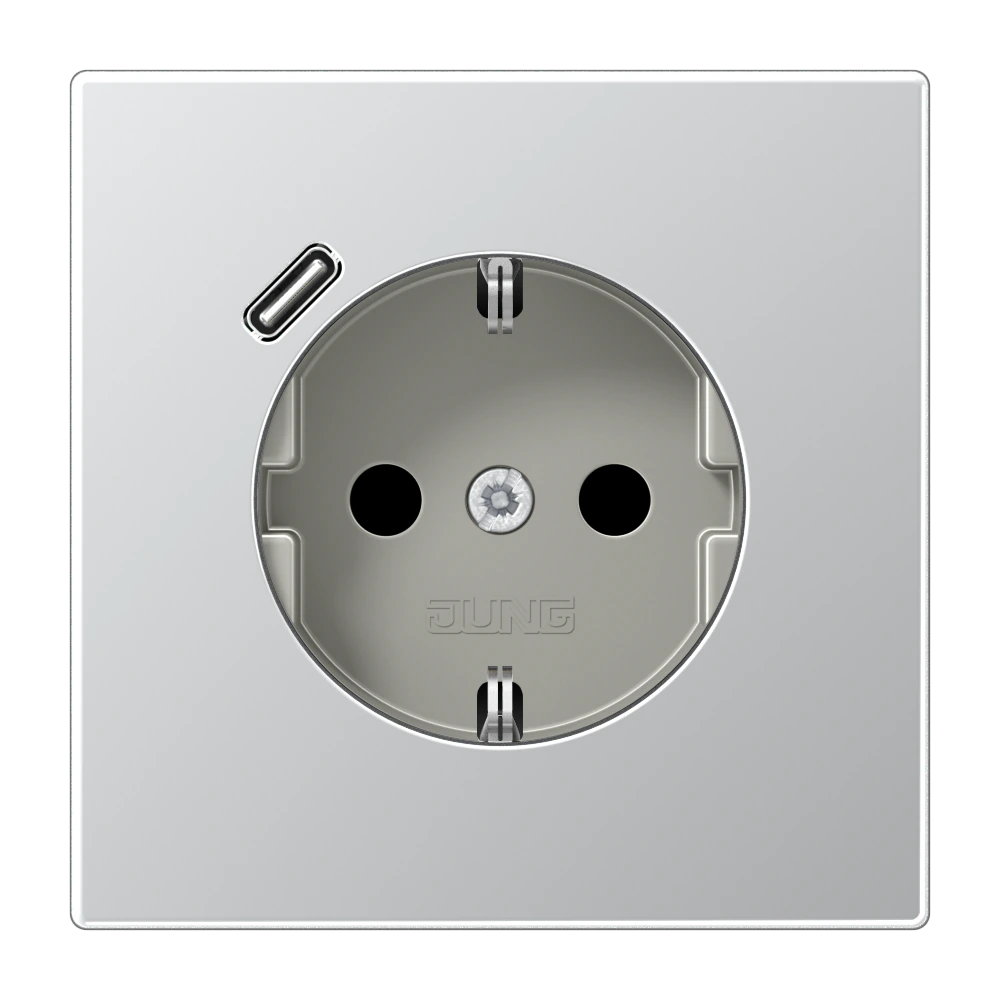 SCHUKO® socket with USB charger — JUNG LS 990, aluminium, art. AL1520-18C