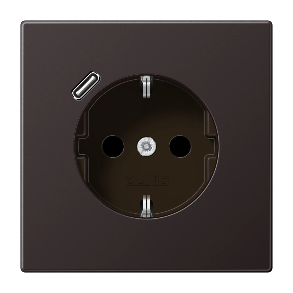 SCHUKO® socket with USB charger — JUNG LS 990, Dark Al, art. AL1520-18CD