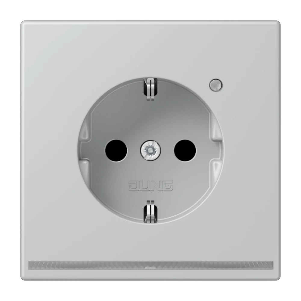 SCHUKO® socket with LED floor pilot light — JUNG LS 990, aluminium, art. AL1520-OLNW