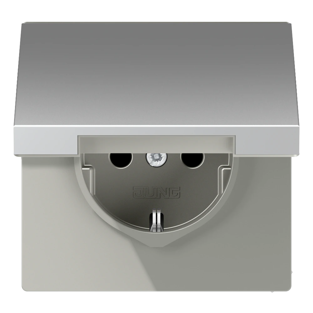 SCHUKO®-розетка с откидной крышкой — JUNG LS 990, Алюминий, арт. AL1521KL