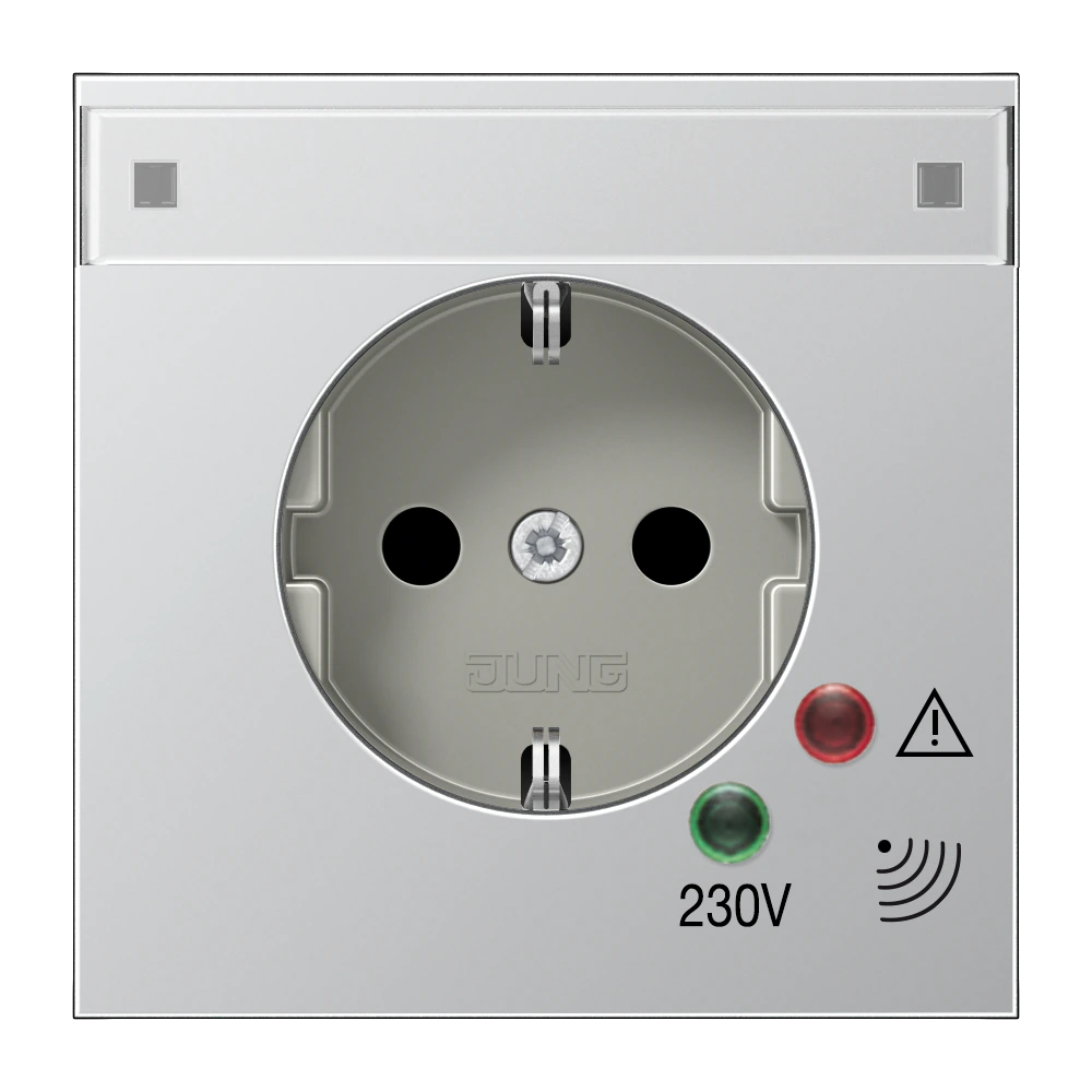 SCHUKO® socket with surge voltage protection — JUNG LS 990, aluminium, art. AL2521NAUF