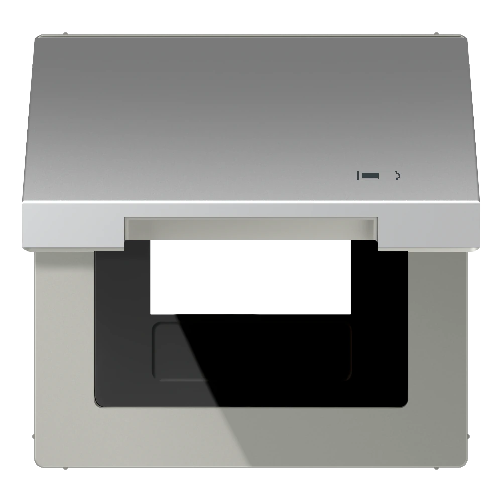 Hinged lid with symbol "charger" — JUNG LS 990, aluminium, art. AL2990KLUSB