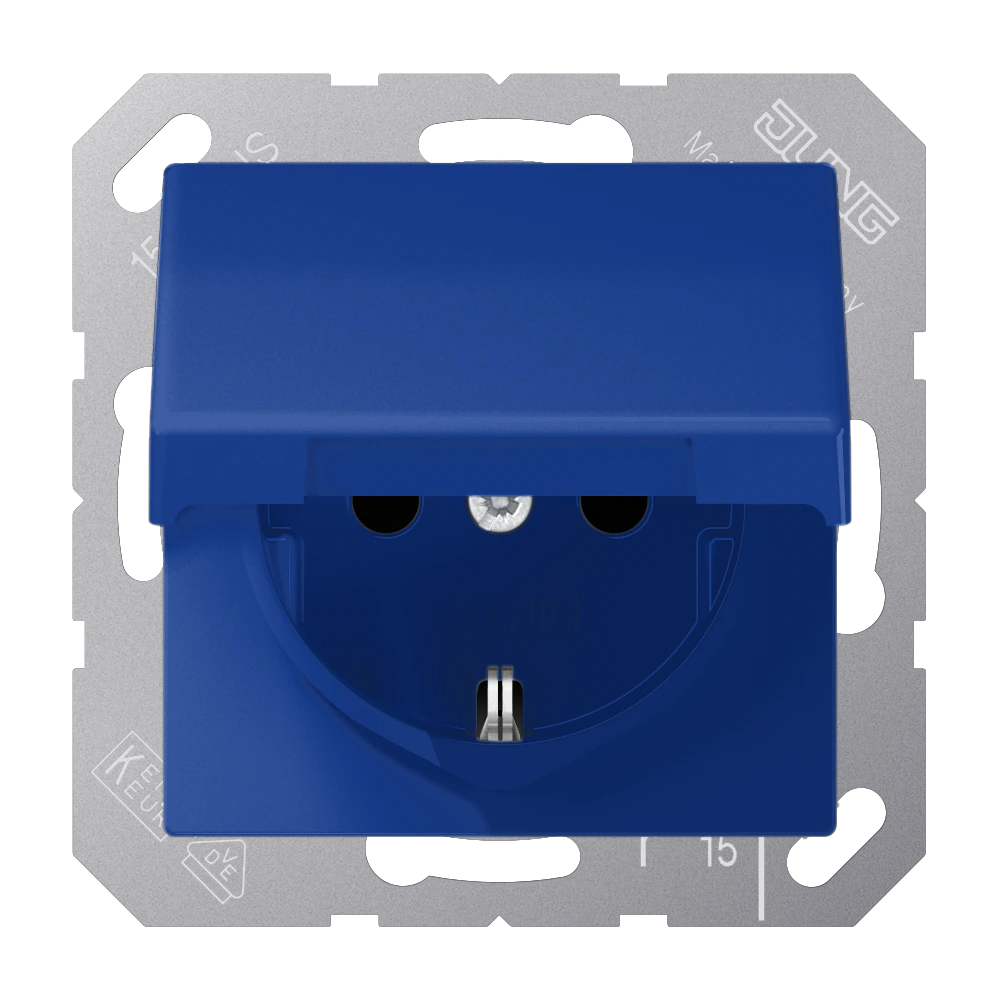 SCHUKO® socket with hinged lid — JUNG AS 500, Blue, art. AS1520BFKLBL