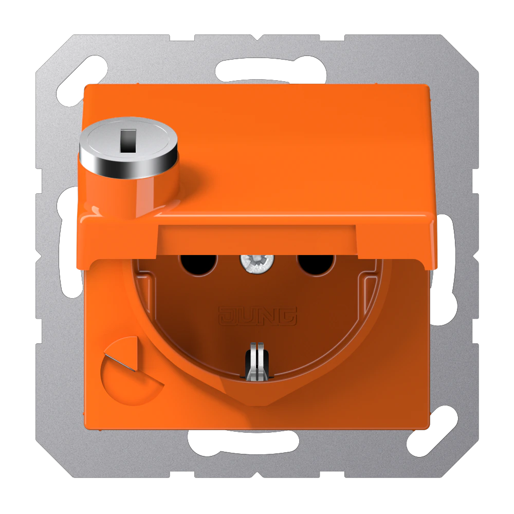 SCHUKO® socket with safety lock — JUNG AS 500, Orange, art. AS1520BFKLSLO