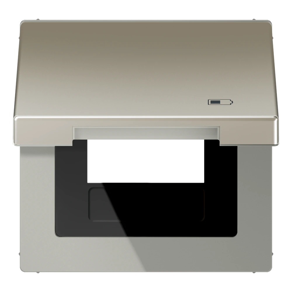 Hinged lid with symbol "charger" — JUNG LS 990, stainless steel, art. ES2990KLUSB