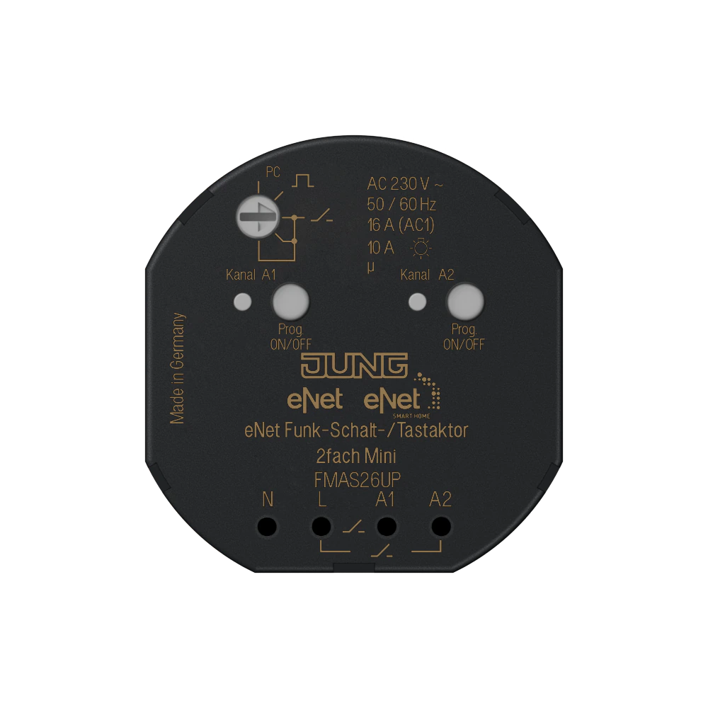 eNet radio switch/push-button actuator 2-gang mini — JUNG F Series, Ivory, art. FMAS26UP